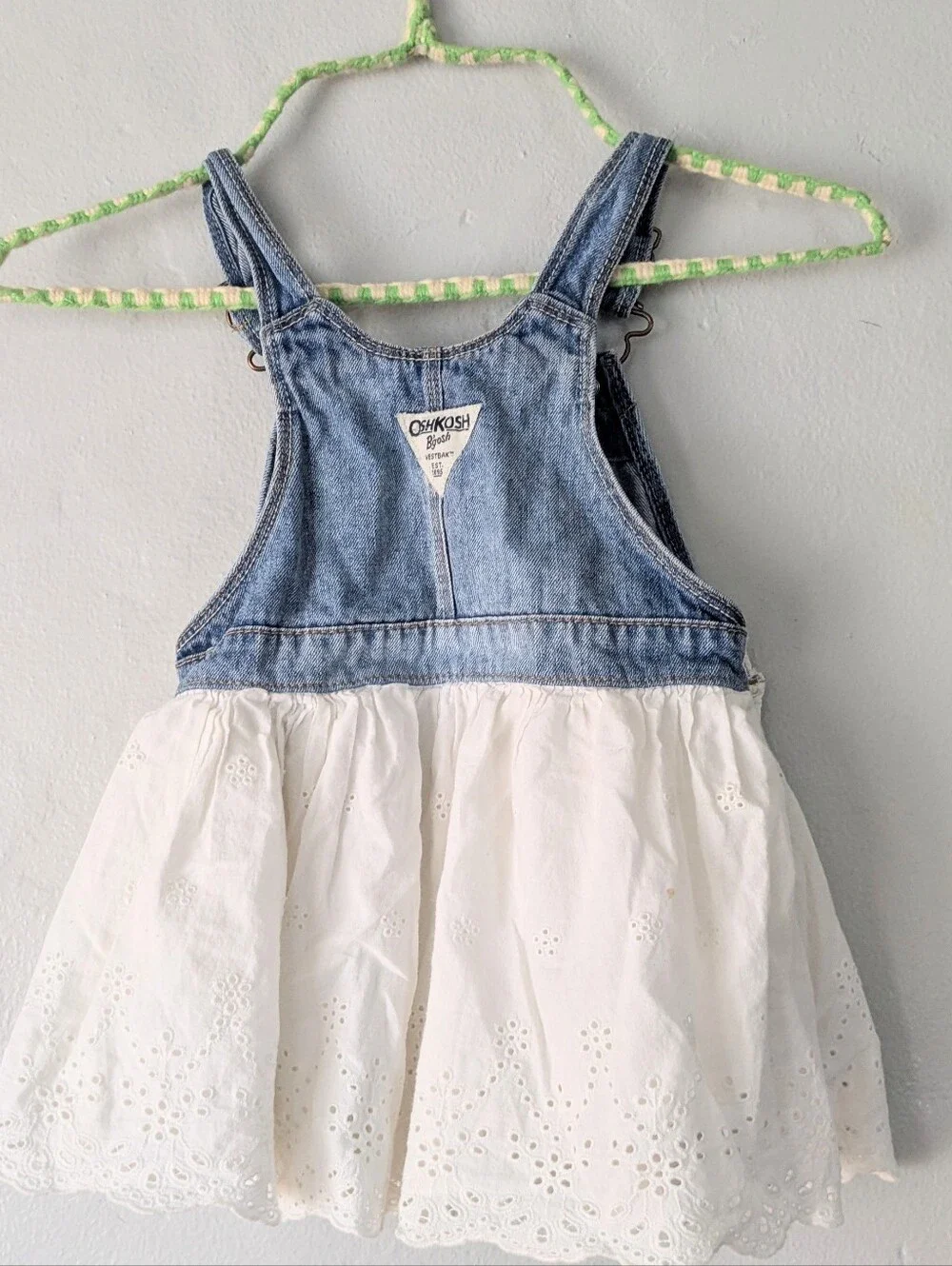 OshKosh B'gosh Toddler Girl Denim Eyelet Lace Overall Dress Size 3T